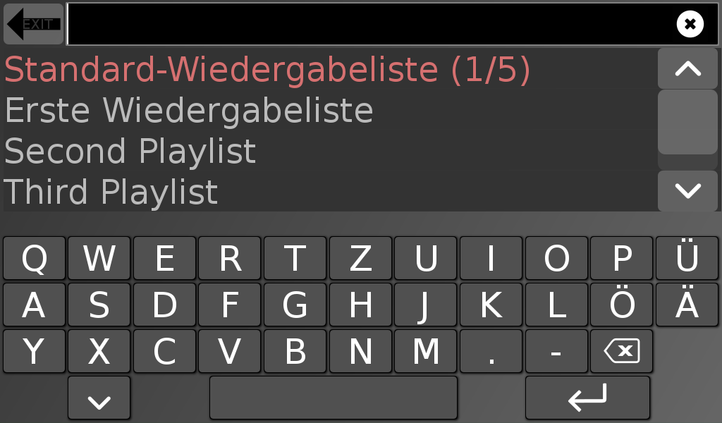Bedienelemente für Liste der Wiedergabelisten